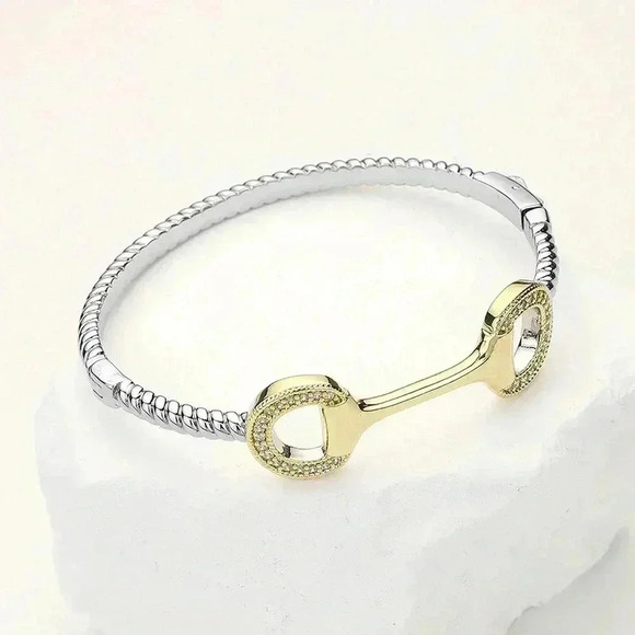Equestrian Two Tone Gold & Pave Horse Bit - Picture 2 of 5